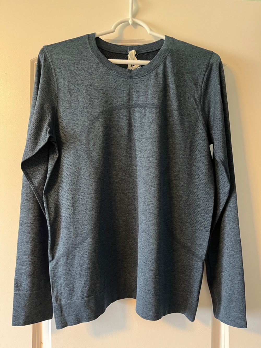 Lulukemon heather Slate Blue Long Sleeve Crew Neck Top
